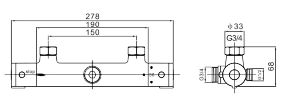 Thermostatic Shower Faucet AB-2022-5 Data Sheet